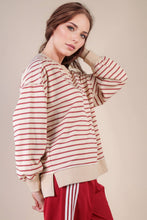 Load image into Gallery viewer, NT11927-Stripe Comfy Casual Oversized Knit Top: RED/CREAM / S-M-L/2-2-2