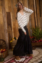 Load image into Gallery viewer, STRIPE V NECK DROP SHOULDER LONG SLEEVE KNIT TOP: CREAM