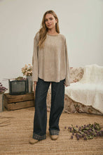 Load image into Gallery viewer, BOXY TEXTURED LONG SLEEVE WASHED KNIT TOP : BROWN