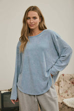 Load image into Gallery viewer, BOXY TEXTURED LONG SLEEVE WASHED KNIT TOP : BROWN