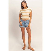 Load image into Gallery viewer, Striped Ribbed Knit Top: ICE BLUE /
