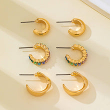 Load image into Gallery viewer, Multi Colored Baguette Twisted Hoop Trio Earring | GOLD