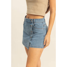 Load image into Gallery viewer, Enzyme Wash Buttoned Denim Skort: DENIM