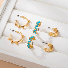 Load image into Gallery viewer, Turquoise Enamel Hoop Trio Earring Set | 80E61672: GOLD