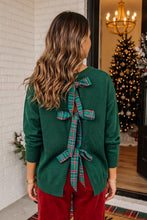Load image into Gallery viewer, LAS Christmas Back Plaid Bow Knot Ribbon Sweater (S-XL): Blackish Green / S