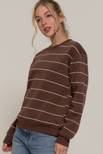 Load image into Gallery viewer, Long Sleeve Engineer Stripe Inner Fleece Sweatshirt: BLK-black/beige
