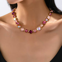 Load image into Gallery viewer, Multi-Tone Pink and Purple Crystal Tennis Necklace| Gold