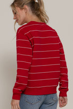Load image into Gallery viewer, Long Sleeve Engineer Stripe Inner Fleece Sweatshirt: BLK-black/beige