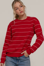 Load image into Gallery viewer, Long Sleeve Engineer Stripe Inner Fleece Sweatshirt: BLK-black/beige