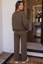Load image into Gallery viewer, LAS-LIVE Cozy Striped Crew Neck Pocketed Pants Set (S-XL): Brown Stripe / S