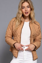 Load image into Gallery viewer, Suede Piping Detail Rib Quilted Padding Jacket : TAUPE