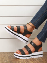 Load image into Gallery viewer, Hollow Out Buckle PU Leather Platform Sandals: Black