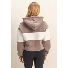 Load image into Gallery viewer, Colorblock Cropped Hoodie: WALNUT