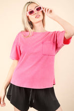 Load image into Gallery viewer, Mineral Washed Knit Top with Pocket: PINK
