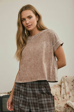 Load image into Gallery viewer, WASHED SHORT SLEEVE BOXY KNIT TOP : OLIVE