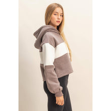 Load image into Gallery viewer, Colorblock Cropped Hoodie: WALNUT