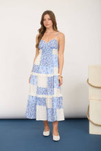 Load image into Gallery viewer, MULTI-CHECKERED PATTERN SPAGHETTI STRAP MIDI DRESS: BLUE MULTI