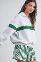 Load image into Gallery viewer, Two-Toned Half Zip Collar Sweatshirt: GREY / GREEN