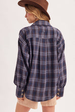 Load image into Gallery viewer, BUTTON DOWN FLANNEL PLAID SHIRT TOP: IVORY/BROWN