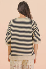 Load image into Gallery viewer, NT12481-Oversized Stripe Casual Knit Top: BLACK/CREAM / S-M-L/2-2-2