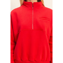 Load image into Gallery viewer, Comfy Half Zip Fleece Sweatshirt: TOMATO