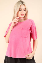 Load image into Gallery viewer, Mineral Washed Knit Top with Pocket: PINK