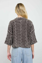 Load image into Gallery viewer, WASHED 3/4 SLEEVE TURTLENECK CABLE KNIT PULLOVER: DARK BROWN