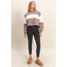 Load image into Gallery viewer, Colorblock Cropped Hoodie: WALNUT