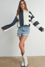 Load image into Gallery viewer, Color Block Mock Turtleneck Sweater: NAVY / IVORY