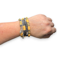 Load image into Gallery viewer, Black and Gold Game Day Bracelet Stack: Football