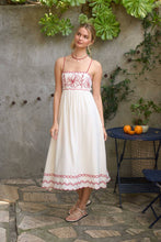 Load image into Gallery viewer, FLORAL EMBROIDERY SCALLOPED MIDI DRESS: RED