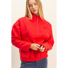 Load image into Gallery viewer, Comfy Half Zip Fleece Sweatshirt: TOMATO