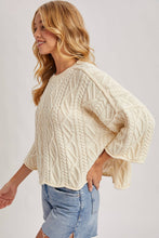 Load image into Gallery viewer, OVERSIZED BELL SLEEVE CABLE KNIT SWEATER: CREAM