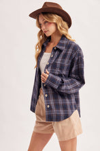 Load image into Gallery viewer, BUTTON DOWN FLANNEL PLAID SHIRT TOP: IVORY/BROWN