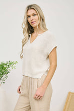 Load image into Gallery viewer, SPLIT NECK SHORT SLEEVE KNIT PULLOVER: PEACH