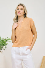 Load image into Gallery viewer, SPLIT NECK SHORT SLEEVE KNIT PULLOVER: PEACH
