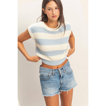 Load image into Gallery viewer, Striped Ribbed Knit Top: ICE BLUE /