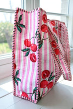 Load image into Gallery viewer, Eliza Pink Striped Cherry Tote Bag