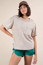 Load image into Gallery viewer, Mineral Washed Knit Top with Pocket: PINK