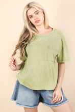 Load image into Gallery viewer, Mineral Washed Knit Top with Pocket: PINK