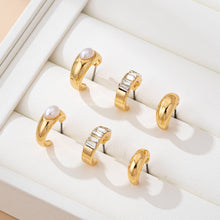 Load image into Gallery viewer, Pearl & Baguette Huggie Hoop Trio Earring Set | 80E61741: GOLD