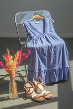 Load image into Gallery viewer, Trim Detail V-Neck Knit Mini Dress: DENIM