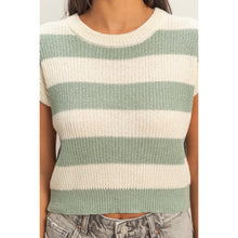 Load image into Gallery viewer, Striped Ribbed Knit Top: ICE BLUE /