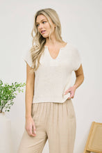 Load image into Gallery viewer, SPLIT NECK SHORT SLEEVE KNIT PULLOVER: PEACH