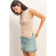 Load image into Gallery viewer, Eyelet Sleeveless Knit Top: CREAM
