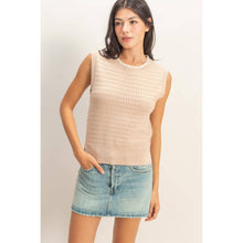 Load image into Gallery viewer, Eyelet Sleeveless Knit Top: CREAM
