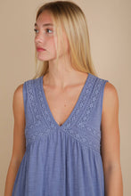 Load image into Gallery viewer, Trim Detail V-Neck Knit Mini Dress: DENIM