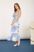 Load image into Gallery viewer, MULTI-CHECKERED PATTERN SPAGHETTI STRAP MIDI DRESS: BLUE MULTI