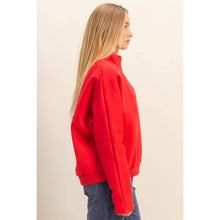 Load image into Gallery viewer, Comfy Half Zip Fleece Sweatshirt: TOMATO