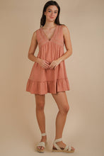 Load image into Gallery viewer, Trim Detail V-Neck Knit Mini Dress: CORAL